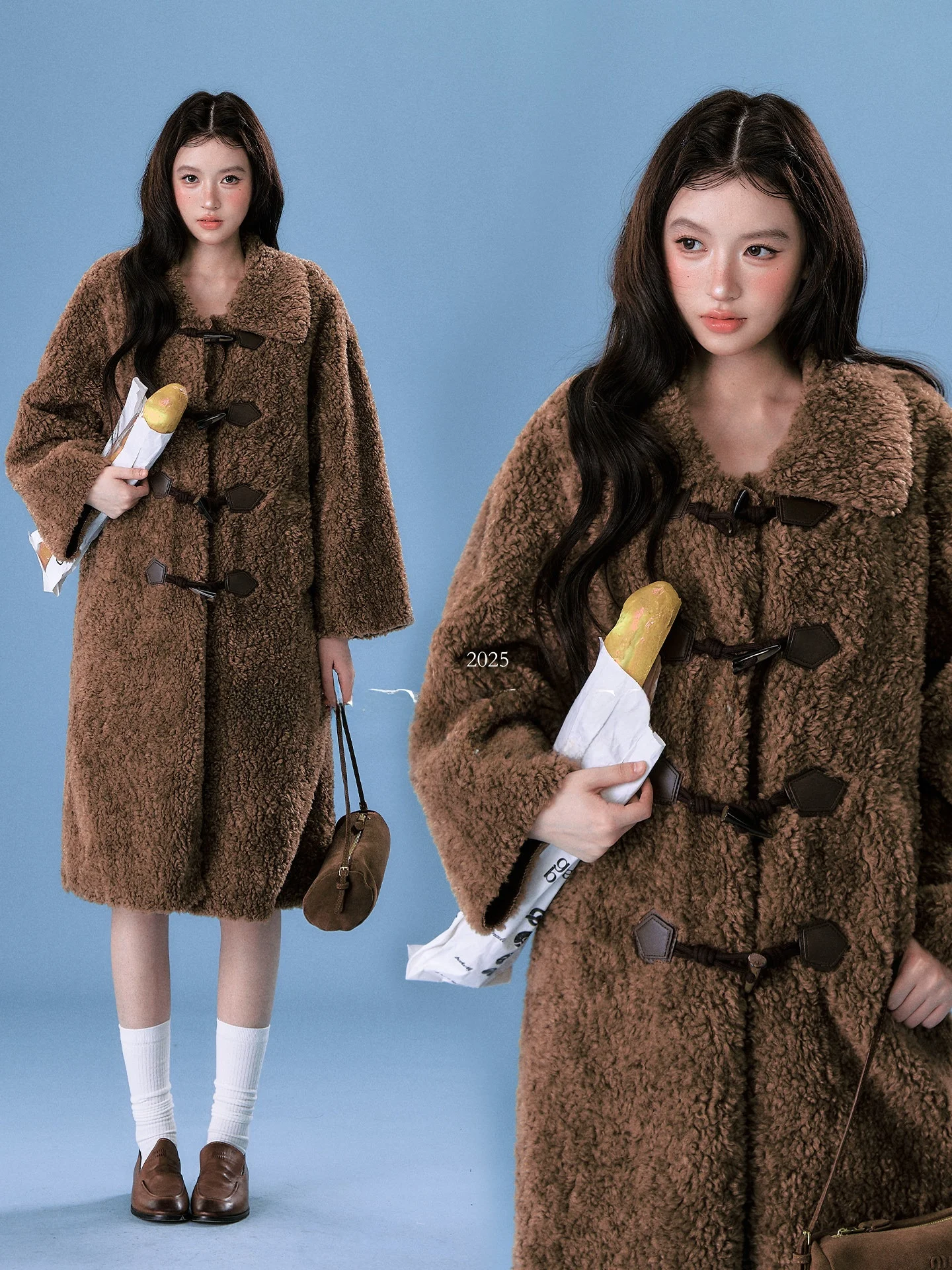 

OIOI E Винтажное женское длинное пальто Meara: Теплое зимнее пальто с мехом и пуговицами, шерстяное пальто для женщин на холодную погоду