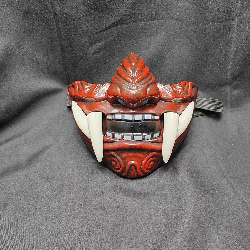Halloween-Maskerade Rote Prajna-Maske Cosplay Noh Japanische Latex-Halbgesichtsmaske Grimasse mit Zähnen Lustige Gruselige Geister- und Zauberer-Masken – Detail 2