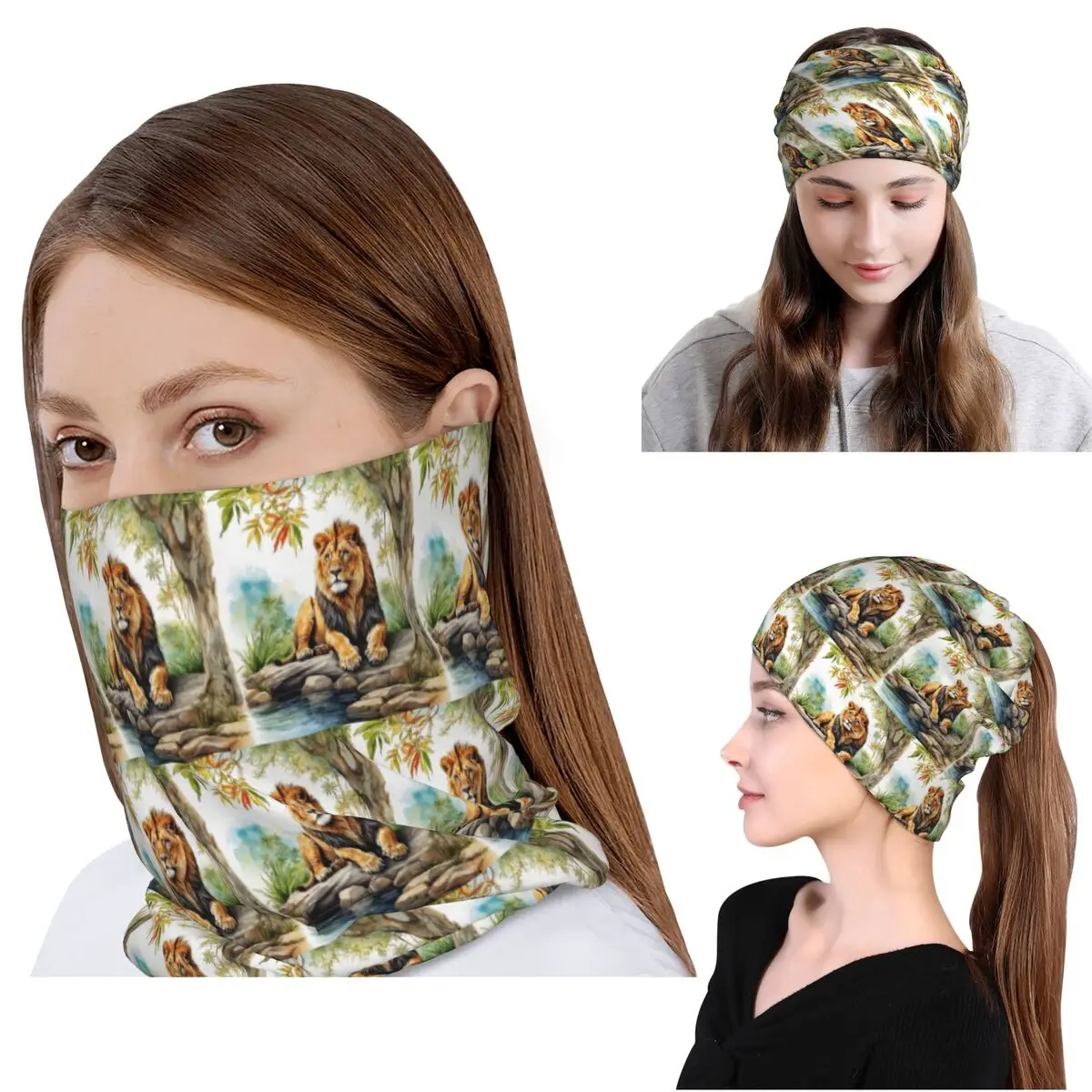 

A Lion In A Forest Bandana Neck Cover Wrap Scarf Warm Cycling Scarf Beanies Hat for Men Women Adult Breathable