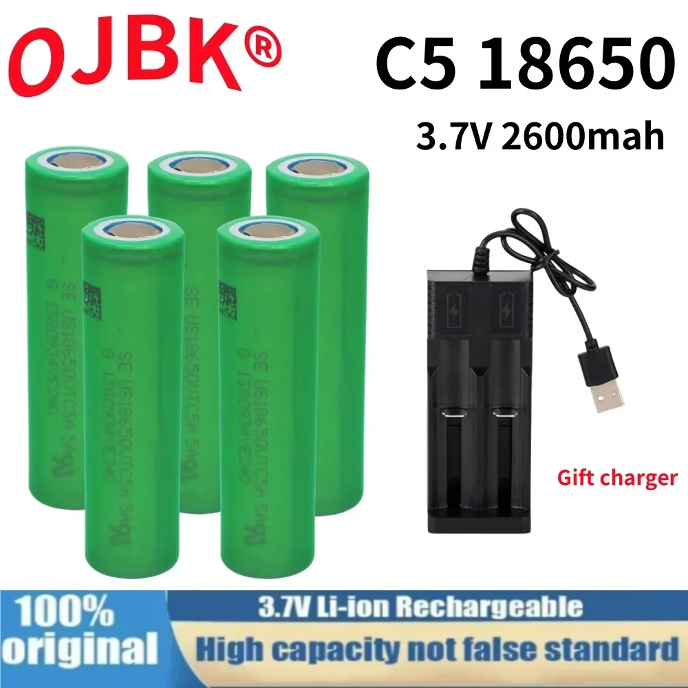 Brand new 100% full capacity 18650C5A 2600mah 3.7V 35A power lithium battery suitable for electric tools LED flashlight+charger