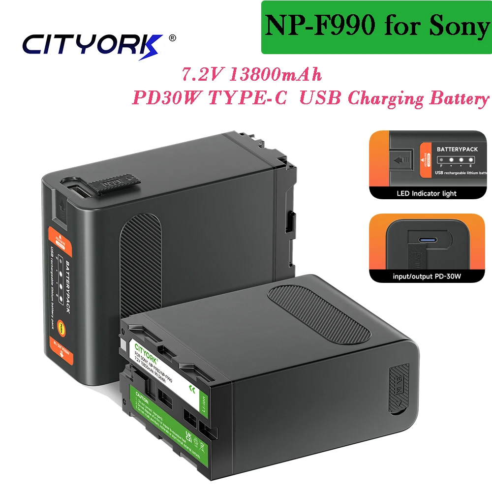 13800mAh NP-F990 NP-F980 F970 F960 Battery With USB Port for Sony F750 F770 F330 F550 F570 F970 F980 F960 CCD-TR3 MC1500C 190P