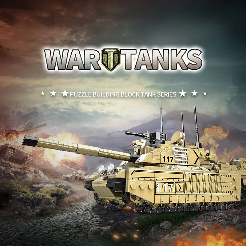 

MOC MK.4 Military Tanks Challenger 2 Main Battle Tank Soldier Police Building Blocks WW2 Bricks Army Kids Children Toys 461PCS