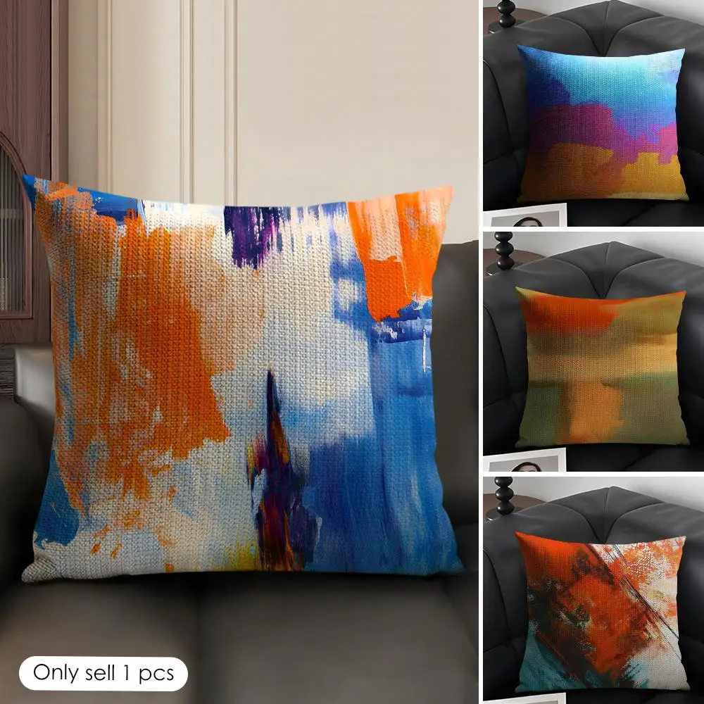 Modern Brushstroke Grunge Cushion Cover Natural Linen Organic Fabric Double-Sided Printing Breathable Perfect Gift For Decor