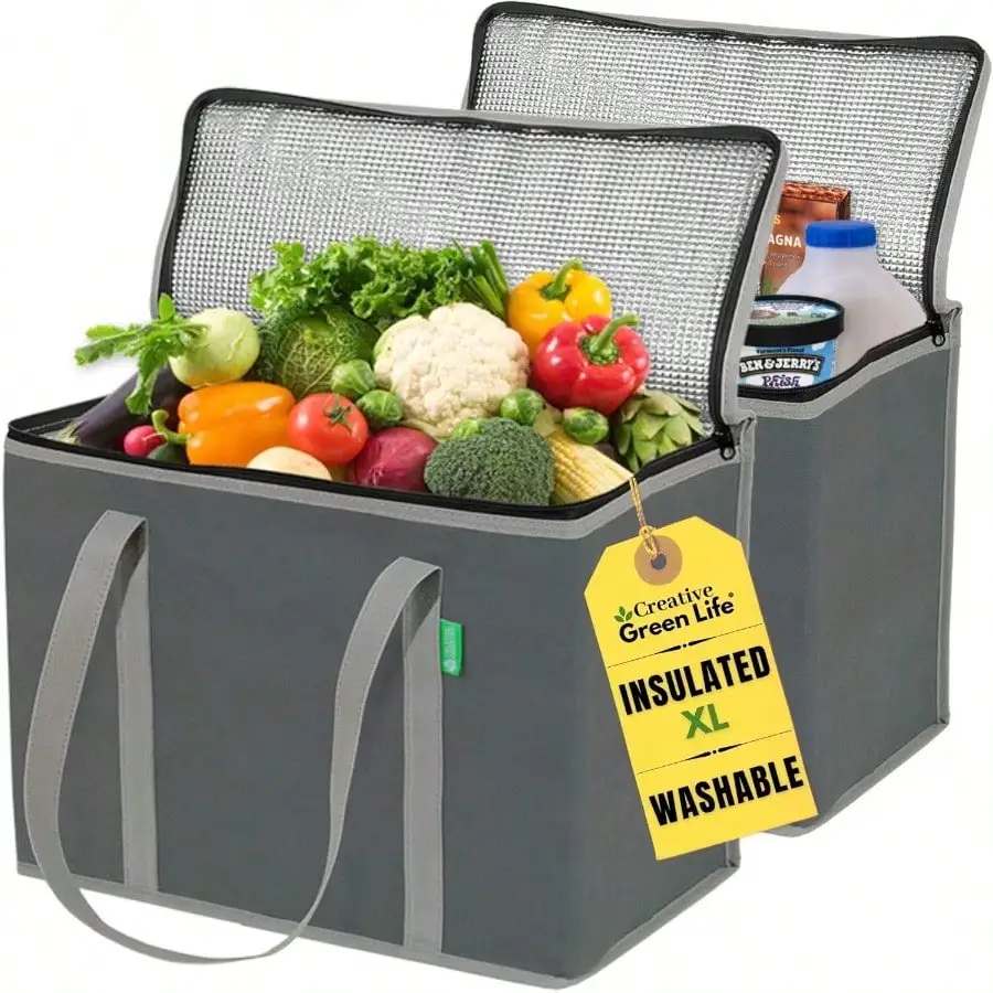 

Многоразовые сумки для продуктов GSYY Creative Green Life XL, 2 шт. - Термосумки с жестким вкладышем для бутылок, моющиеся