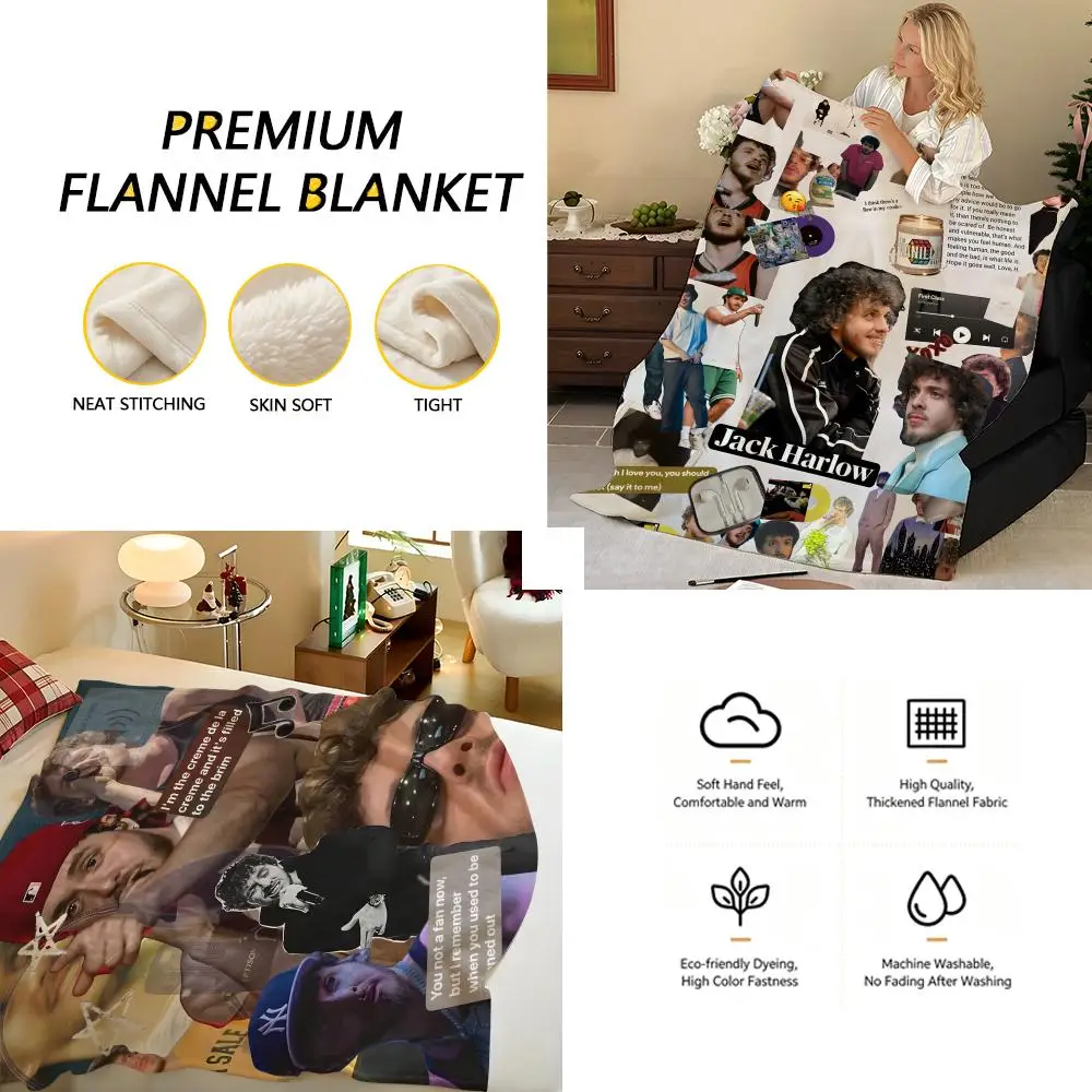 Music J-Jack H-Harlow Throw Flannel Blanket, Soft Warm, Durable & Washable cute Cool