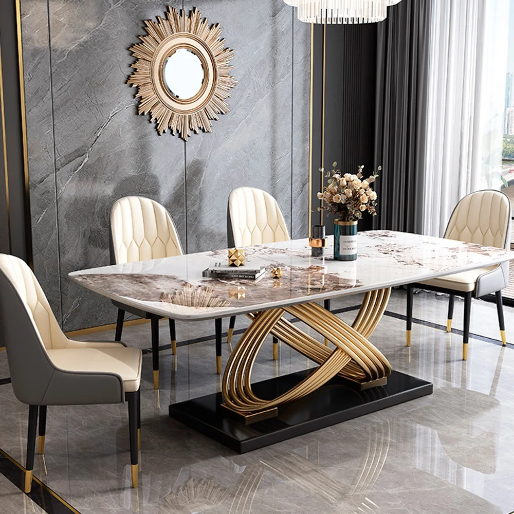 

Living Room Furniture Metal Gold Stainless Steel Modern Rectangular Dining Table Luxury Dining Table Set Dining Tables