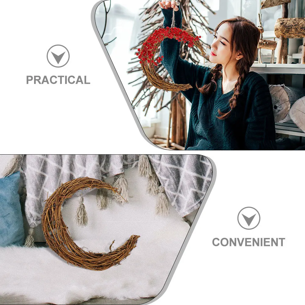 

2Pcs DIY Rattan Hoops Moon Shape Wreath Making Kit for Christmas Decor Garland Vine Branch Wall Hanging Handicrafts