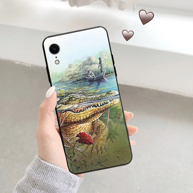 Phone Case For iphone 16Plus XR XSMax 15 14 13 12 11 16 Pro Max Mini 7 8 Plus 15Pro Carp Fishing Art Black Soft Protective Cover