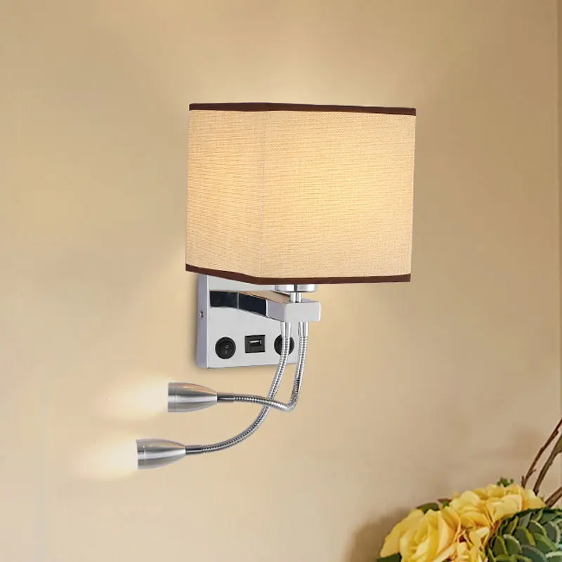 

Светодиодный тканевый светильник E27 с выключателем, настенное освещение, USB-порт для зарядки, регулируемый угол, точечный светильник, освещение для помещений