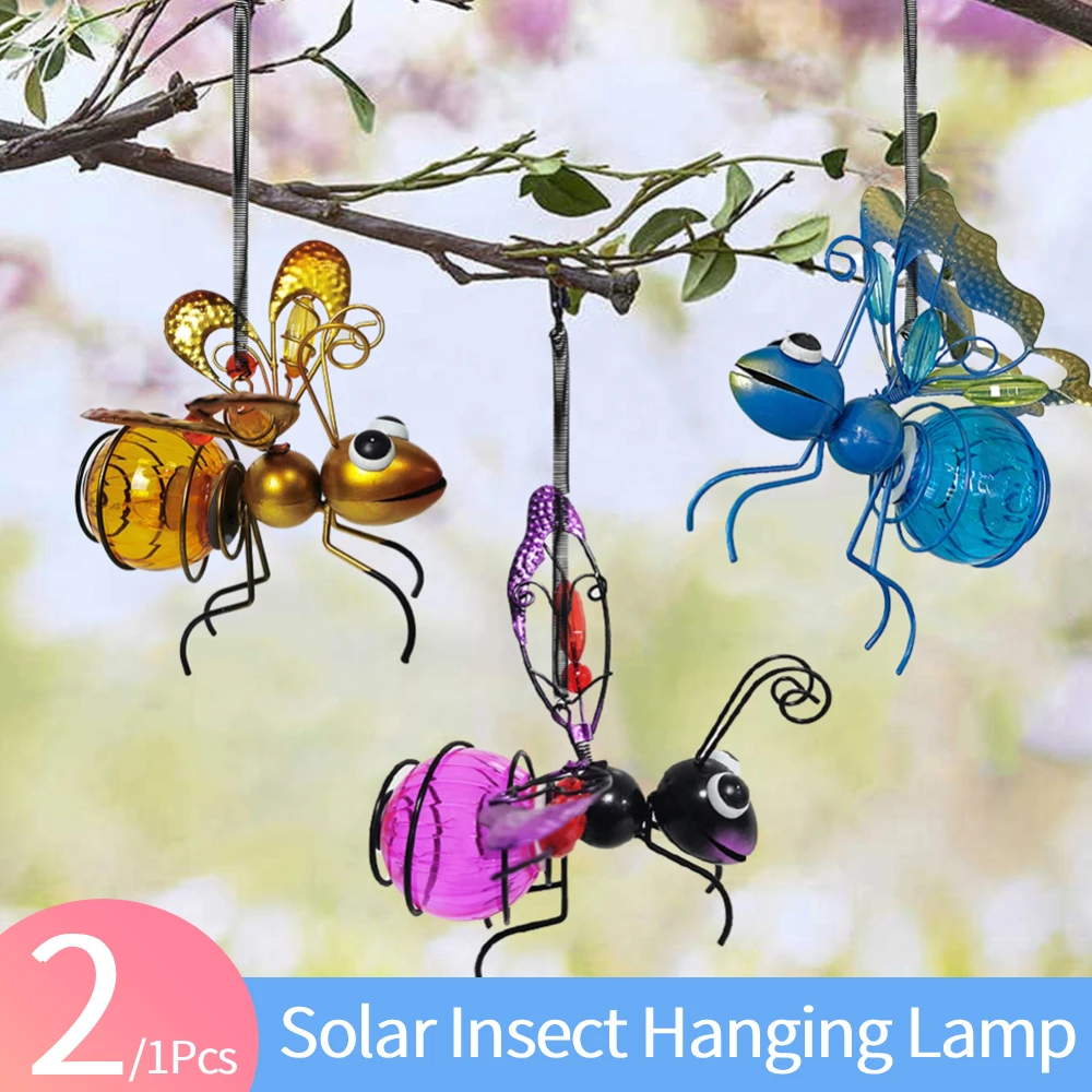 1/2Pcs Solar Insect Hanging Lamp Metal Outdoor Flying Garden Light Waterproof Tree Ornament for Backyard Balcony Porch Decor