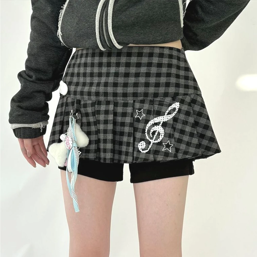 Y2k Vintage Plaid Skirts Printed Pleated Mini Skirt Women Japanese Preppy Style Casual High Waist Overlap A-line Curtain Skirts
