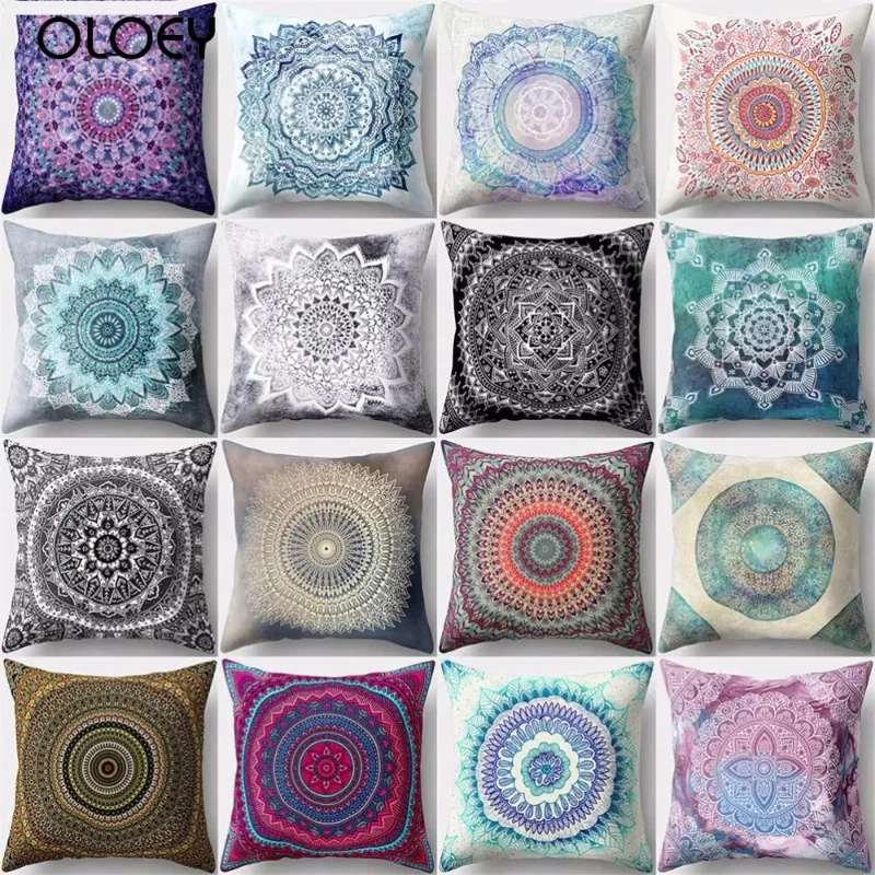 Hongbo 1 Pcs Datura Cushion Cover Decoration Mandala Printed Pillow Case Pillowcase for Bedroom Sofa Car Seat Chair Decoration