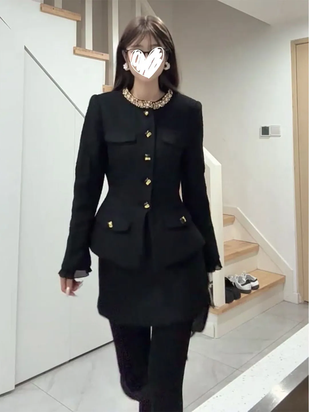 

Elegant Short Coat And Skirt Set Women's Fashion Autumn Winter High Waist Slim Fit Bundle Luxury Style Floral Print Casu...