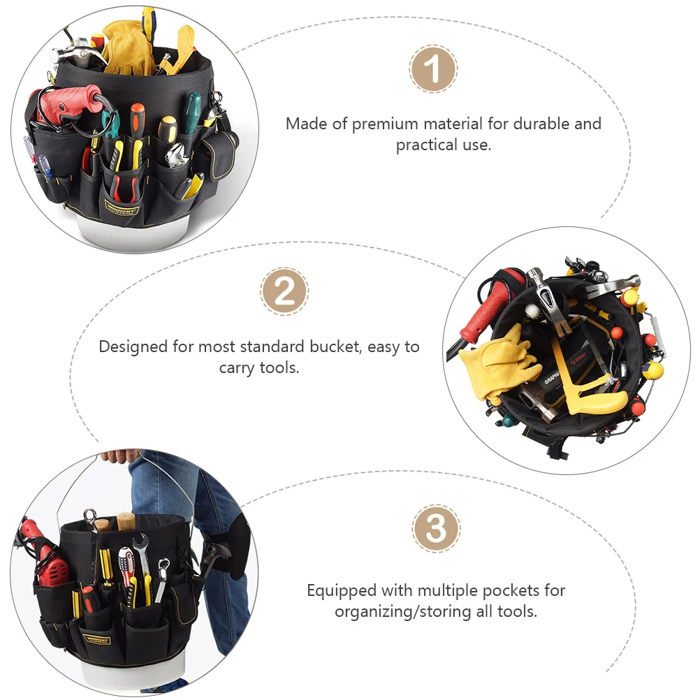 600D Oxford Cloth Tool Bag Bucket ganizer Pouch for Hardware Tools PE Partition Multiple Pockets Portable Tool Storage