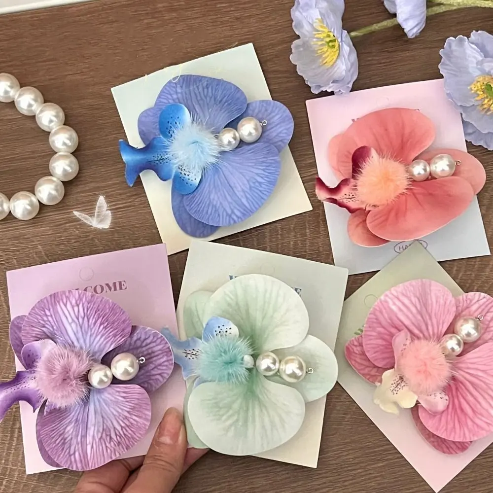 

Cute Pearl Orchid Flower Hairpin Korean Style Sweet Bohemia Barrettes Butterfly Orchid Hair Accessories Duckbill Clip Photograph