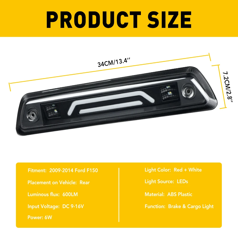 Led المدخن 3rd ضوء الفرامل مصباح تلقائي لفورد F150 2015-2020 2009-2014 1994-2008 ارتفاع جبل الفرامل وقف أضواء اكسسوارات السيارات