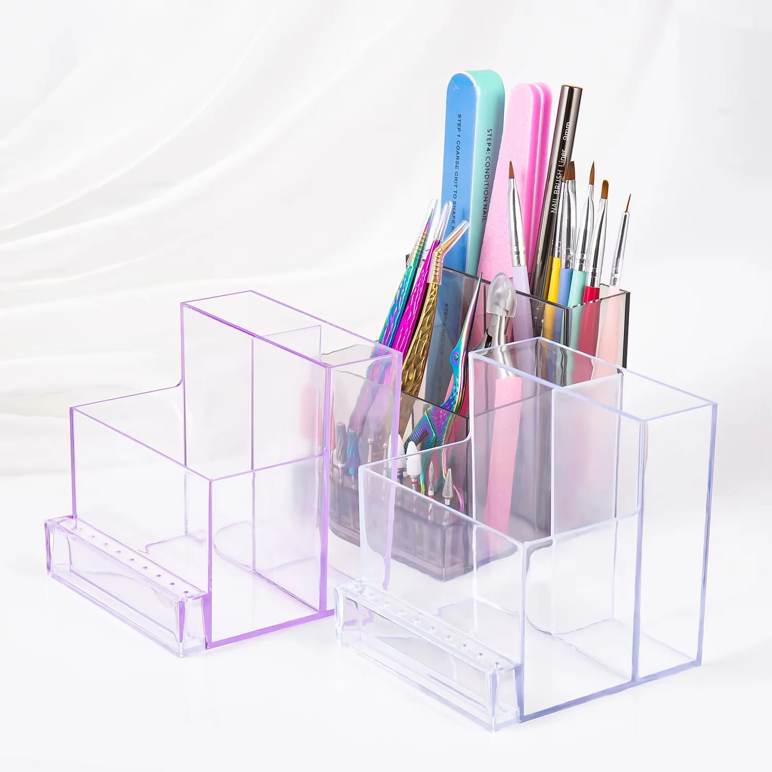 Boîtes de rangement transparentes en acrylique ABS pour outils d'ongles, boîte de rangement pour perceuse à ongles, tête de polissage, vitrine, fournitures pour ongles