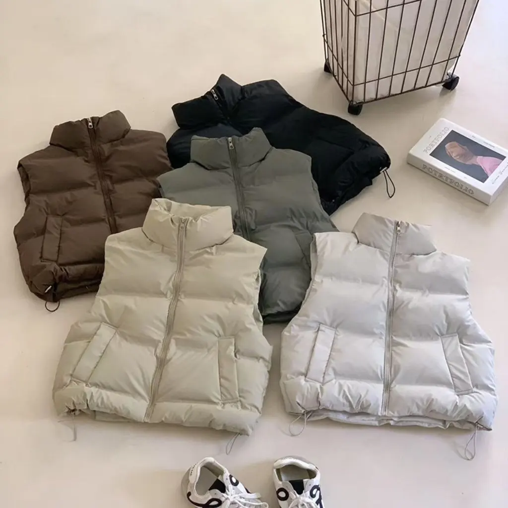 

Женский свободный хлопковый жилет, однотонная куртка в корейском стиле, осенне-зимний модный пух