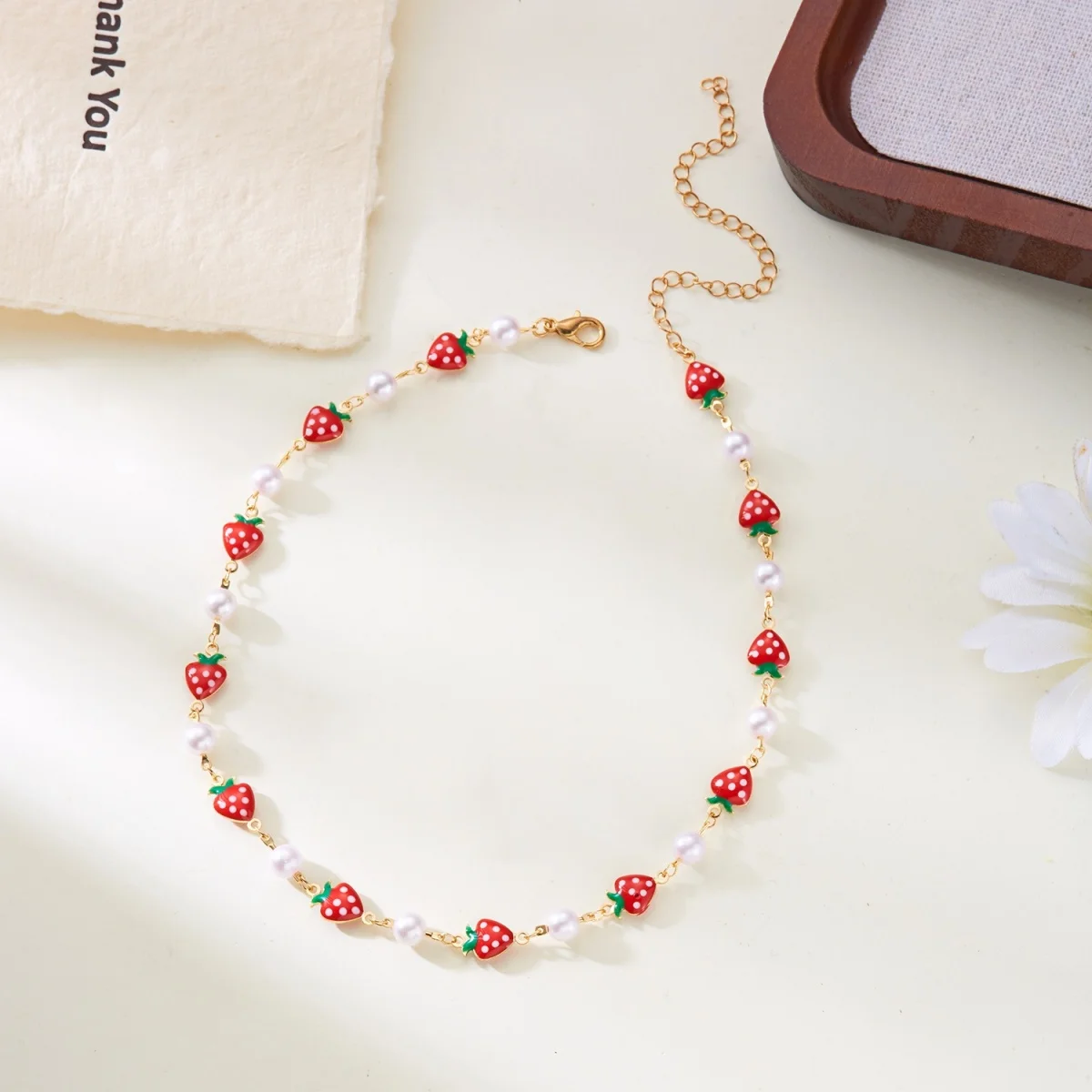 Reisperlen-Erdbeer-Anhänger-Halskette für Damen und Herren, süße, niedliche Kirsch-Herz-Schleifen-Quasten-Halskette, Y2K-Sommer-Modeschmuck – Detail 21