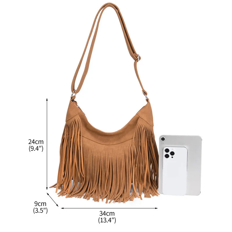 Vintage Bohemian Long Tassel Crossbody Bag Large Capacity Hippie Gypsy High Quality  Shoulder Bag Travel Vacation Beach Bag