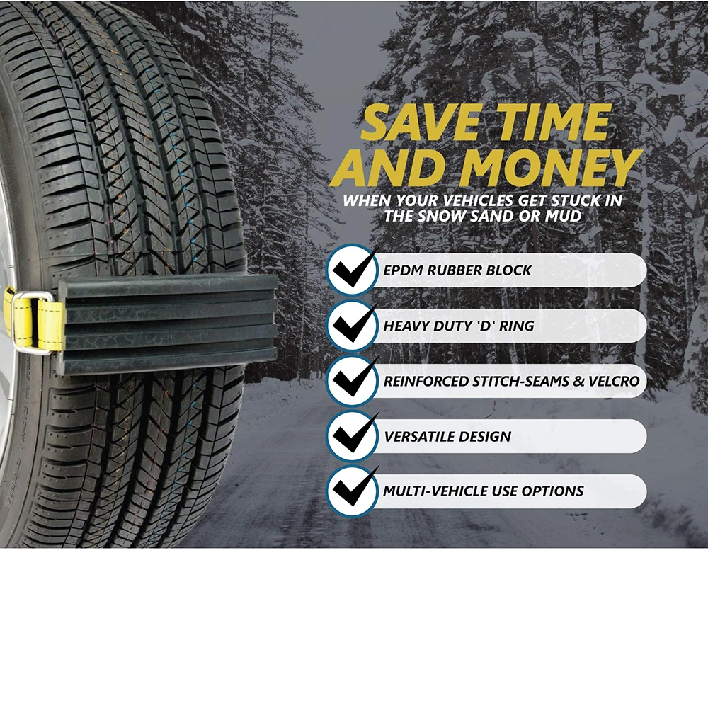 Tire Traction Device for Cars & Small SUVs Anti Skid Emergency Tire Straps to Get Unstuck from Snow, Mud, & Sand