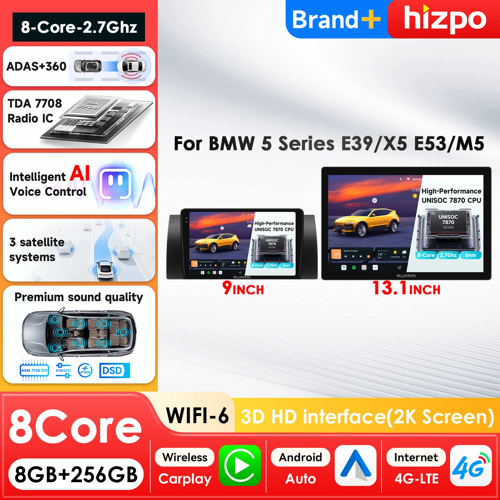 

AURA AI 7870 2K QLED Carplay Android Auto Radio for BMW 5 Series E39 1996 - 2003 M5 for BMW X5 E53 2002 - 2007 Multimedia Maps