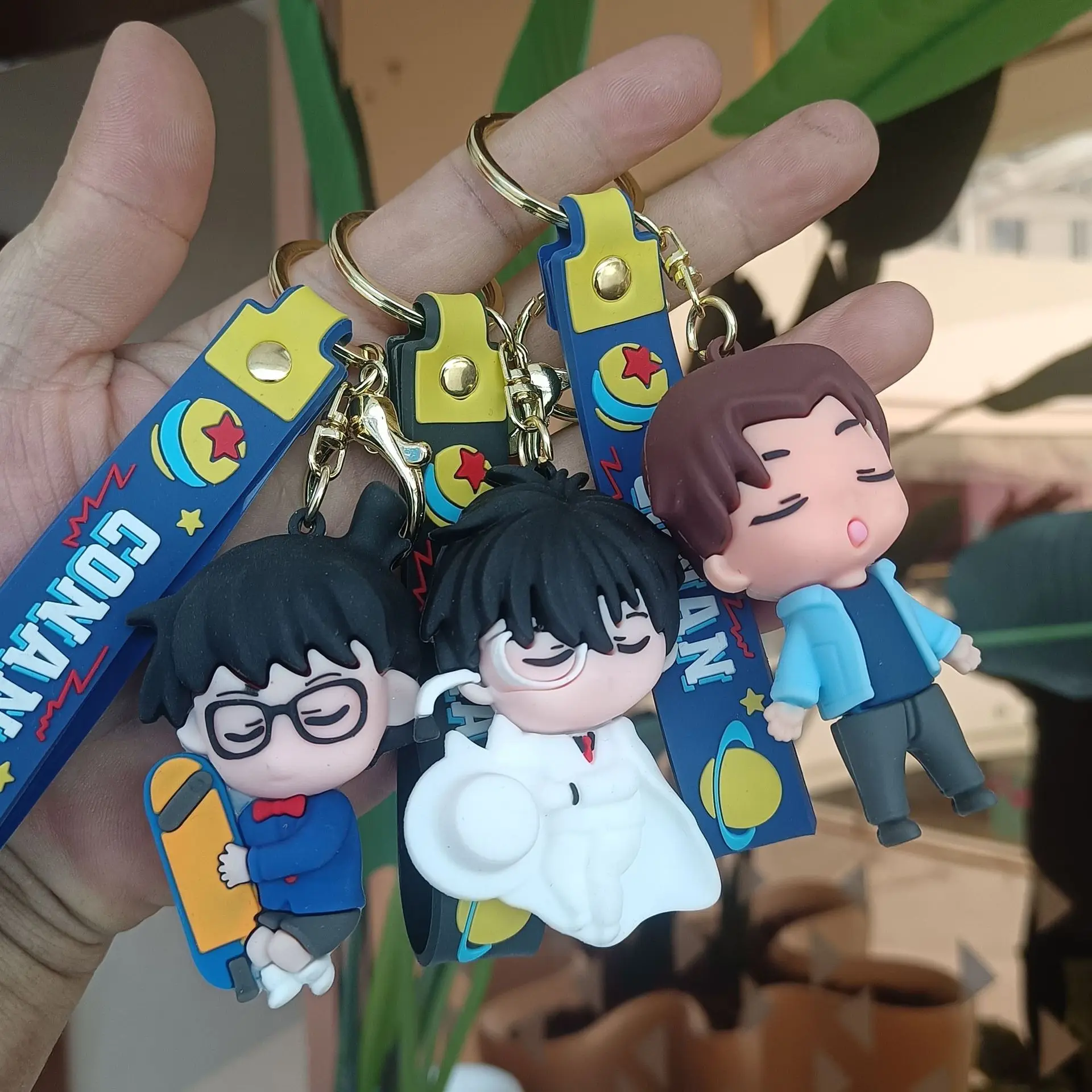 Anime Conan Key Chain Creative Cartoon Pvc Figure Pendant Bag Hanging Decoration Car Key Chain