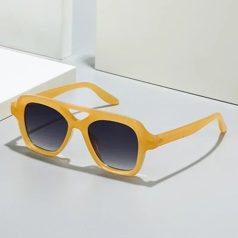 JNPCXI Double Bridges Square Sunglasses Women Fashion Gradient Shades UV400 Men Orange Sun Glasses