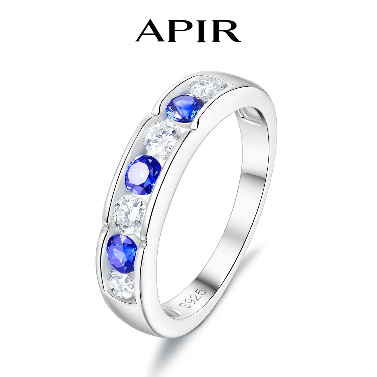 

APIR Moissanite & Sapphire Ring for Women 925 Sterling Silver Colorful Gemstone Band Ring Anniversary Engagement Fine Jewelry