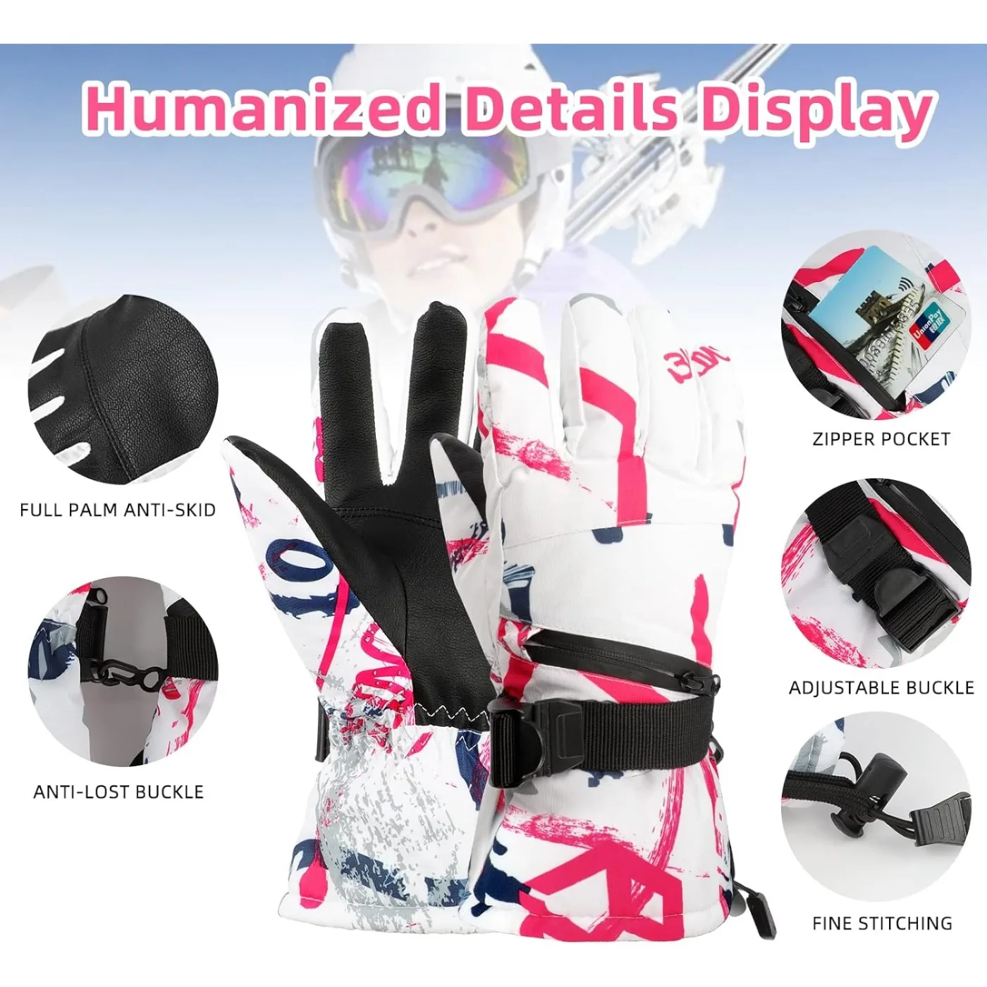 Guantes de esquí para hombre y mujer, manoplas cálidas de invierno, impermeables, antideslizantes, transpirables, con pantalla táctil, para nieve y