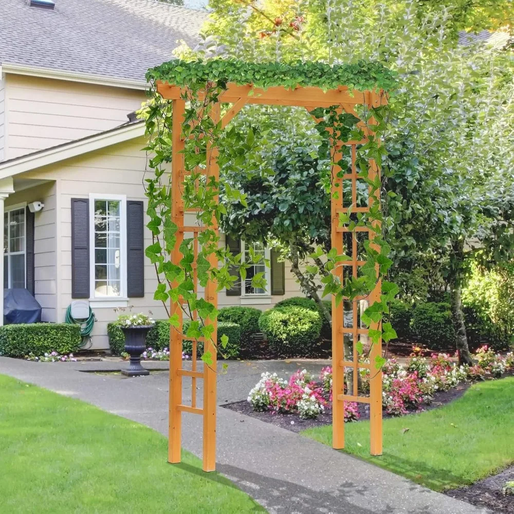 

Wood Garden Arbor Arch with Trellis Wall, Outdoor Archway Pergola for Climbing & Hanging Plants, Decor for Party, Weddings, Birt