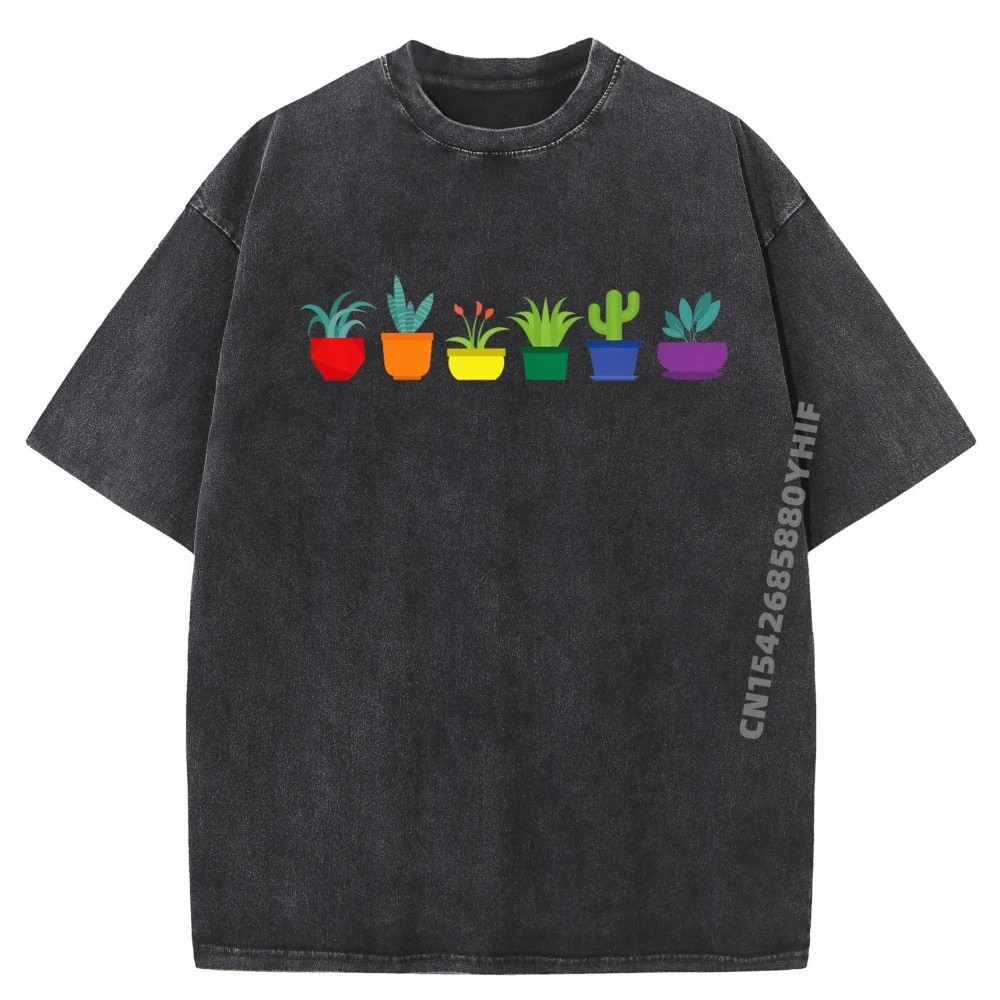 

Funny LGBT Plant Gardener Gay Pride Gardeners Mens Designer Clothes Printed T-Shirt Retro Washed Shirt