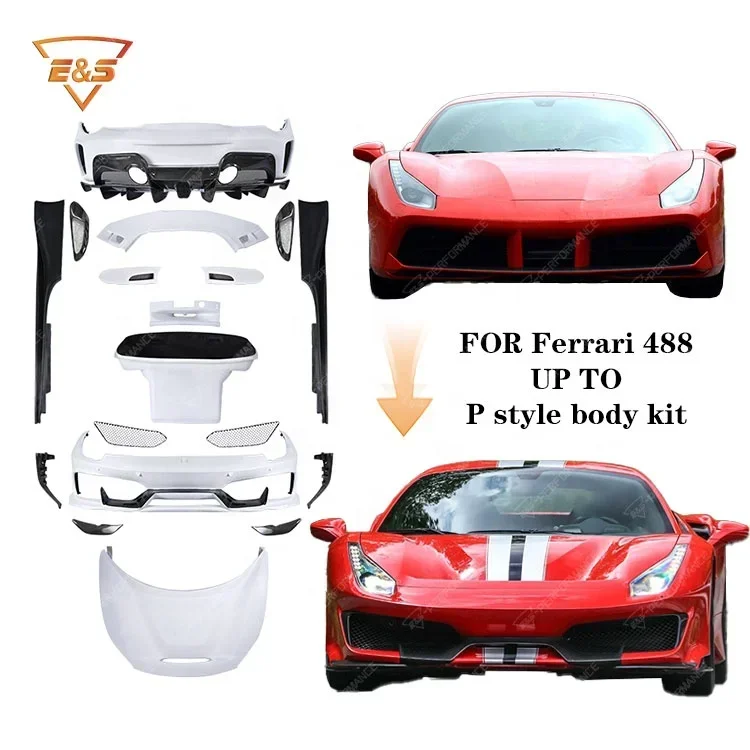 Luxury Customization upgrade to P Style body kit For Ferrari 488 with front bumper rear bumper spoiler side skirts hood