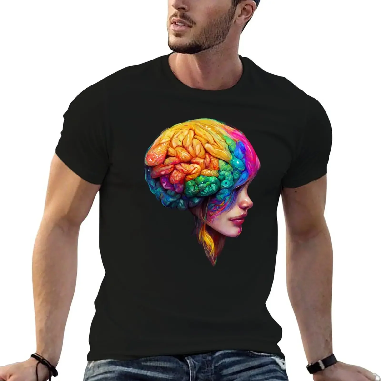 Creative Colourful Human Brain T-Shirt tees Man t-shirt shirts men