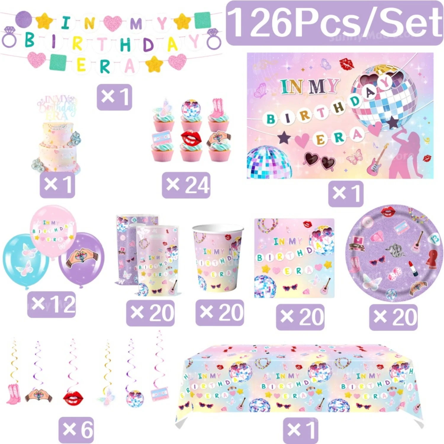 126Pcs In My Birthday Era Decorations Popular Singer Complete Party Tableware Set for Girls Friendship Bracelet Party Supplies