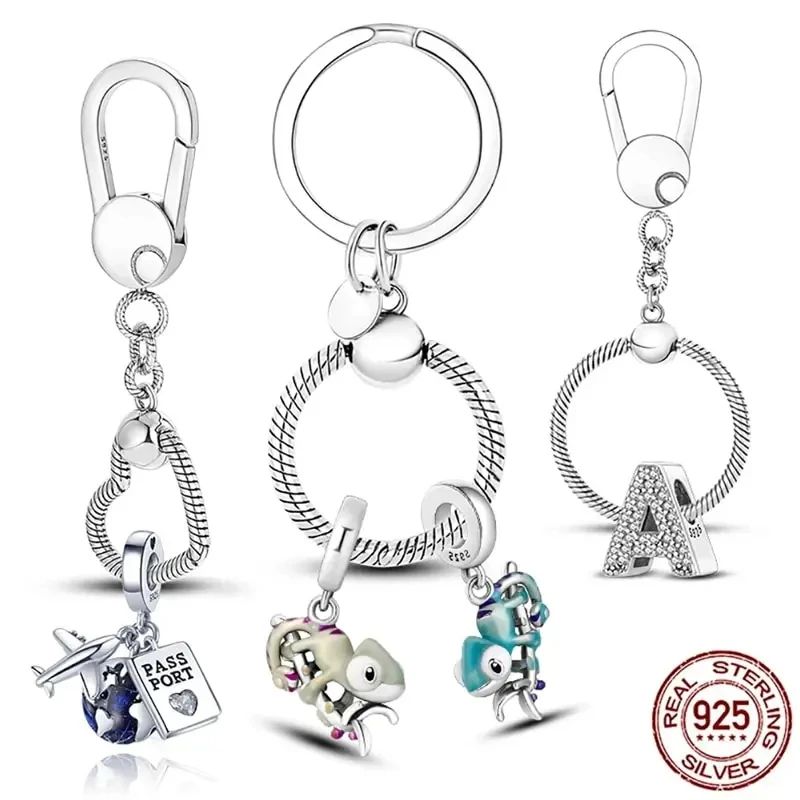 2024 New in 925 Sterling Silver Bag Charm Holder Key Ring Set Fit Original Charms for Women Jewelry Keychain