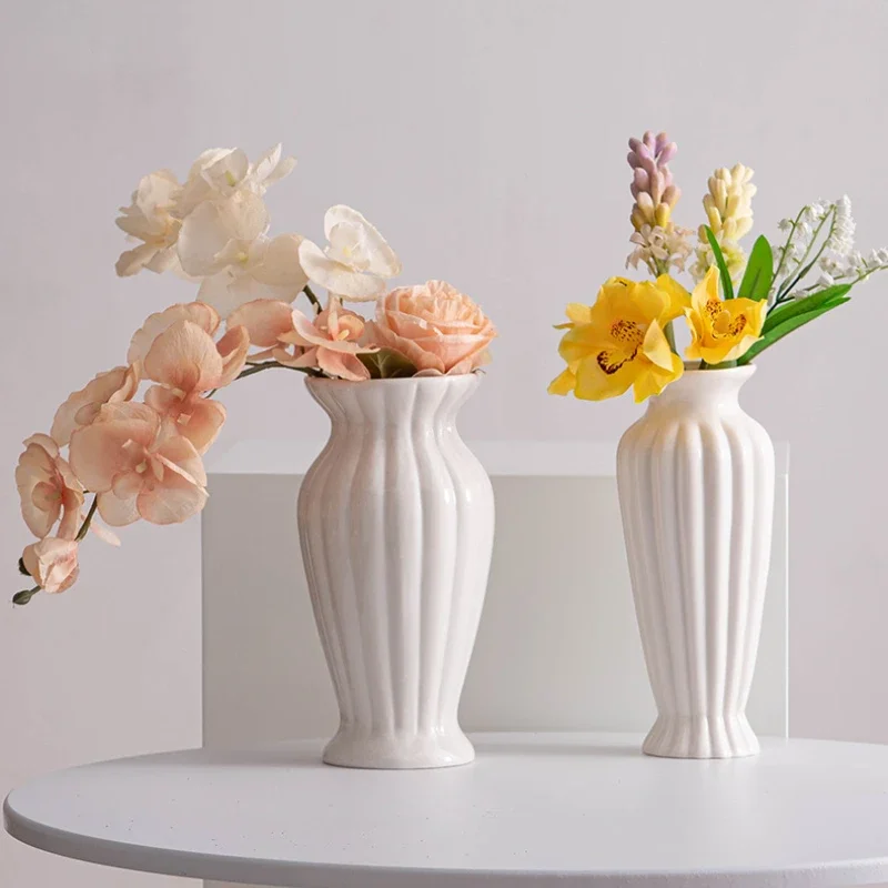 White Nordic Large Mouth Minimalist Ceramic Decorative Dry Flower Vases Living Room Flower Arrangement Tabletop Decorations