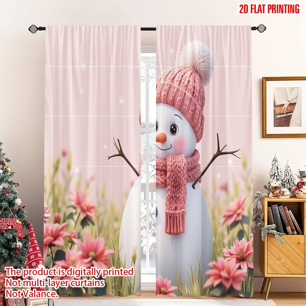 

2pcs 2D flat printing Christmas Curtain Snowman Wearing Scarf Wreath Polyester Without Electricity 0 for bedroom living room