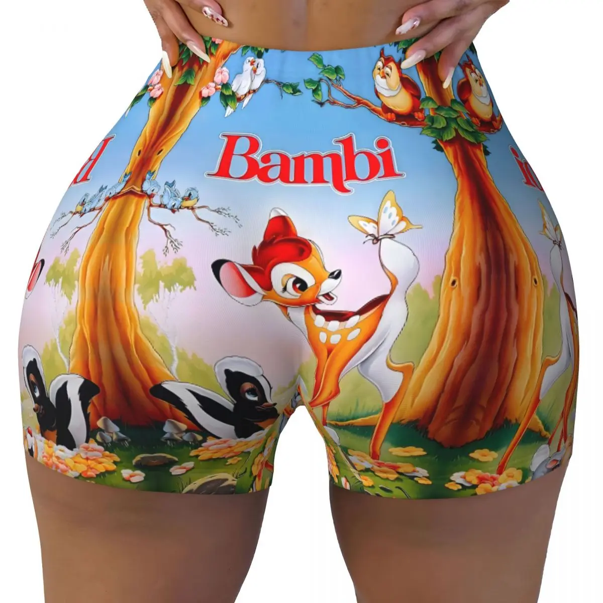 

Женские шорты для йоги с героями мультфильмов Бэмби Манга для тренировок, популярные спортивные шорты для бега для байкеров в тренажерном зале