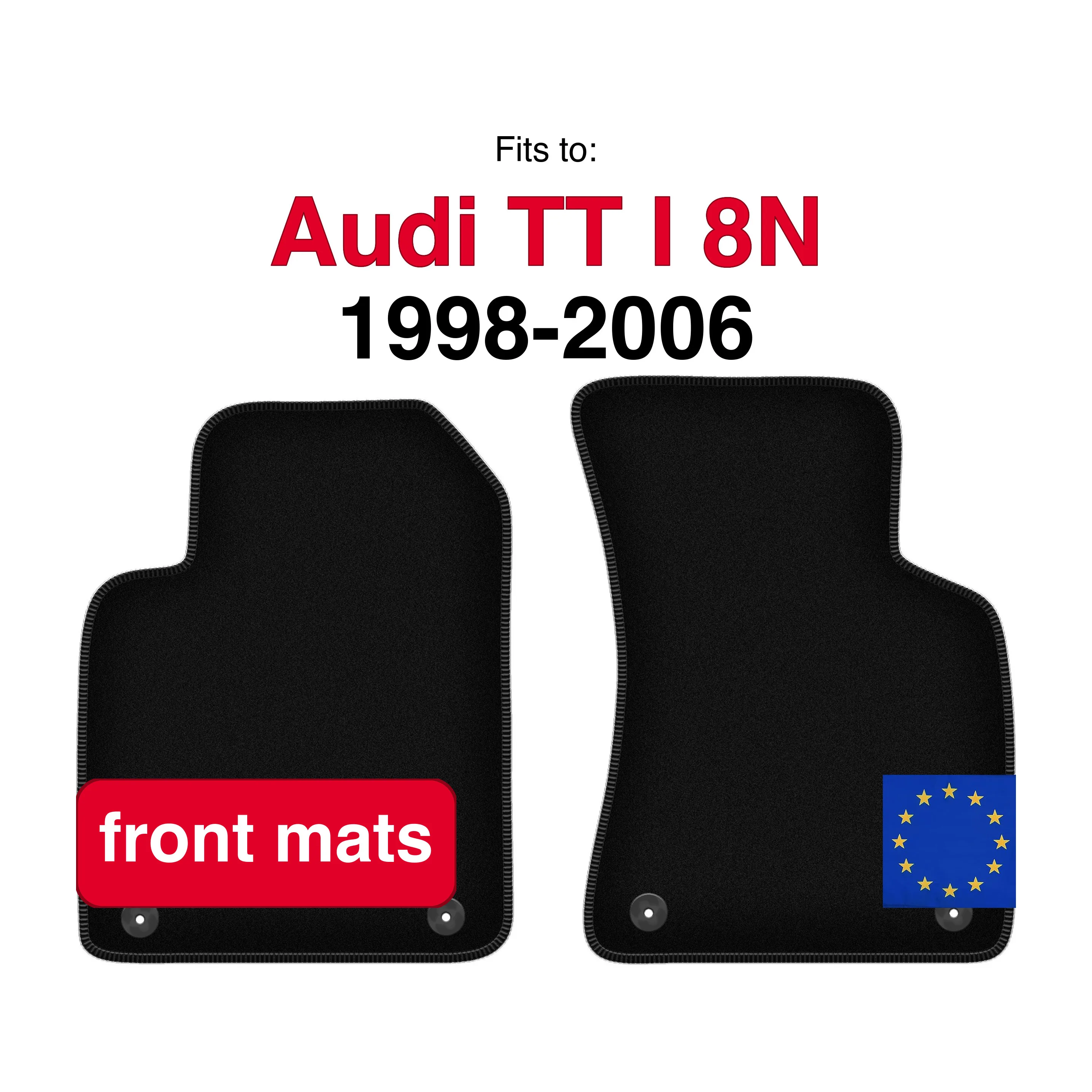 Velours vloermatten voor Audi TT I 8N convertible roadster coupé (1998-2006) - Zwart (2 stuks) set voorste autovloertapijt