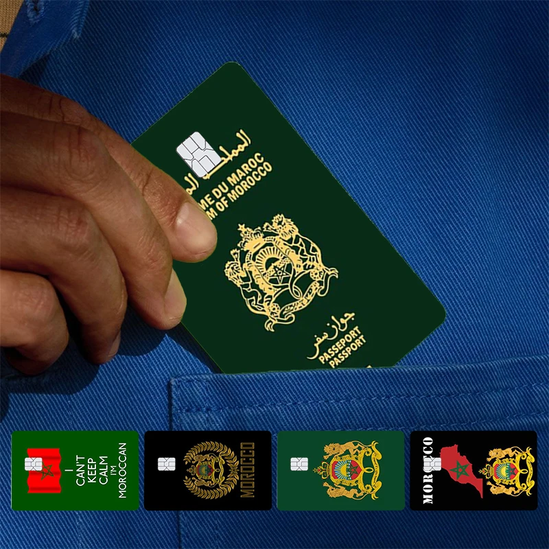 Morocco Flag Passport Cover Skin Sticker For Credit Card Bank Debit Bus Card Front Side