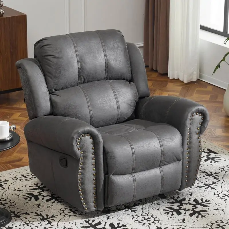 

40.75 Inch Wide Suede Manual Glider Recliner in Slate Color - Comfortable Standard Reclining Chair for Living Room and Home