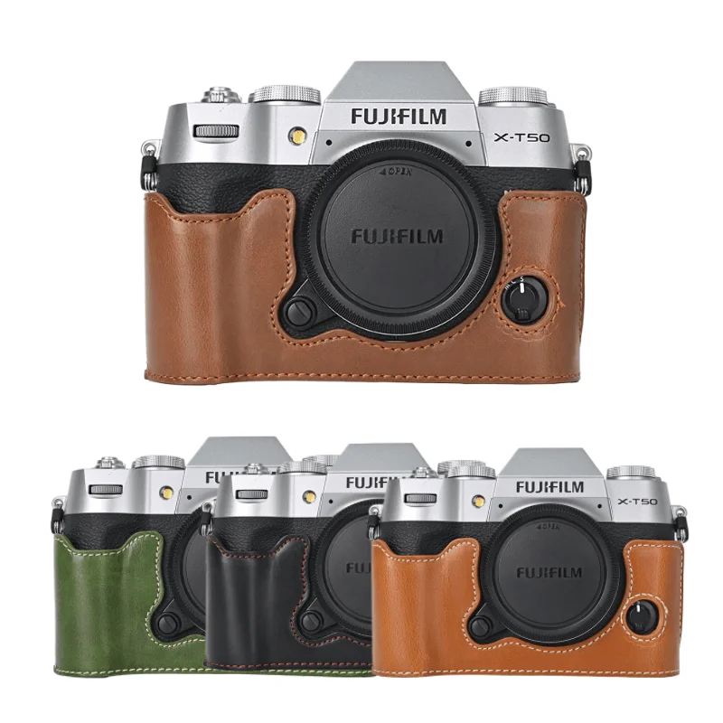 カメラプロテクターレザーケース Pu レザーカメラケースカバー富士フイルム XT50 富士 X-T50 ハーフボディビデオバッグ