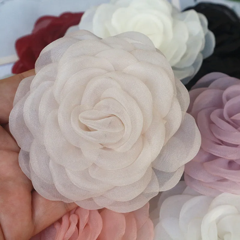 10 teile/los 8cm handgemachte 3d Organza Chiffon Stoff künstliche gefälschte Rose Blume Hochzeits kleid Hüte Stirnband Brosche DIY Wohnkultur – Detail 3