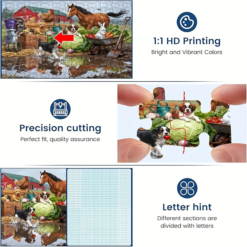 Puzzle grande da 500/1000 pezzi per adulti - Scena di fienile per animali da fattoria e trattore con oltre 1000 pezzi Opzione, libro puzzle impegnativo per la famiglia