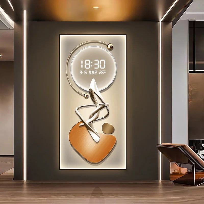 Modern Minimalist Luxury Entrance Decorative LED Light-Emitting Electronic Screen Clock Wall Art for Living Room Corridors