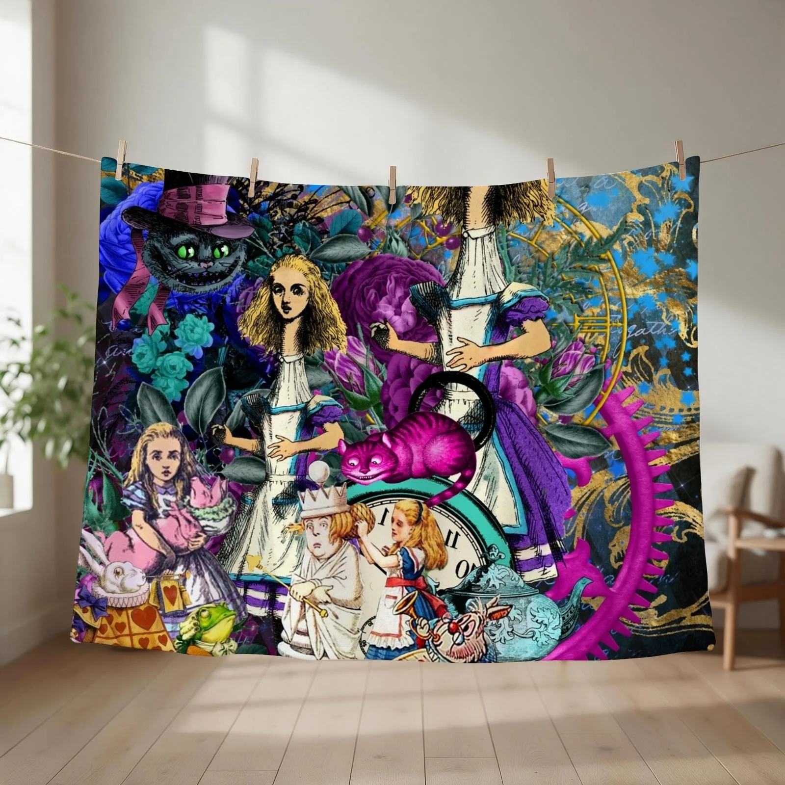 alice wonderland, alice in vintage wonderland Throw Blanket couch cozy soft plush fuzzy picnic outdoor blanket
