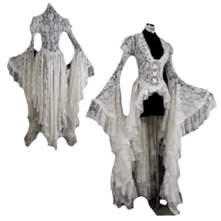 Halloween Retro Cosplay Costumes Vintage Coat Women Medieval Gothic Lace Bandage Fancy Maxi Dress Vestidos view 6