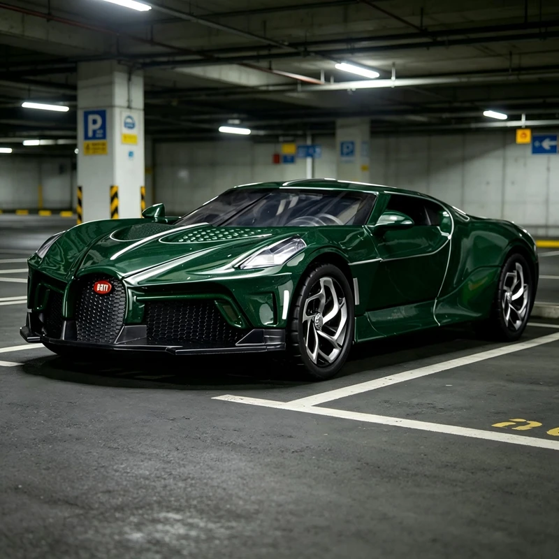 

1:24 simulation Bugatti alloy car model doors and the front hood and trunk door can be opened rich details, fine workmanship