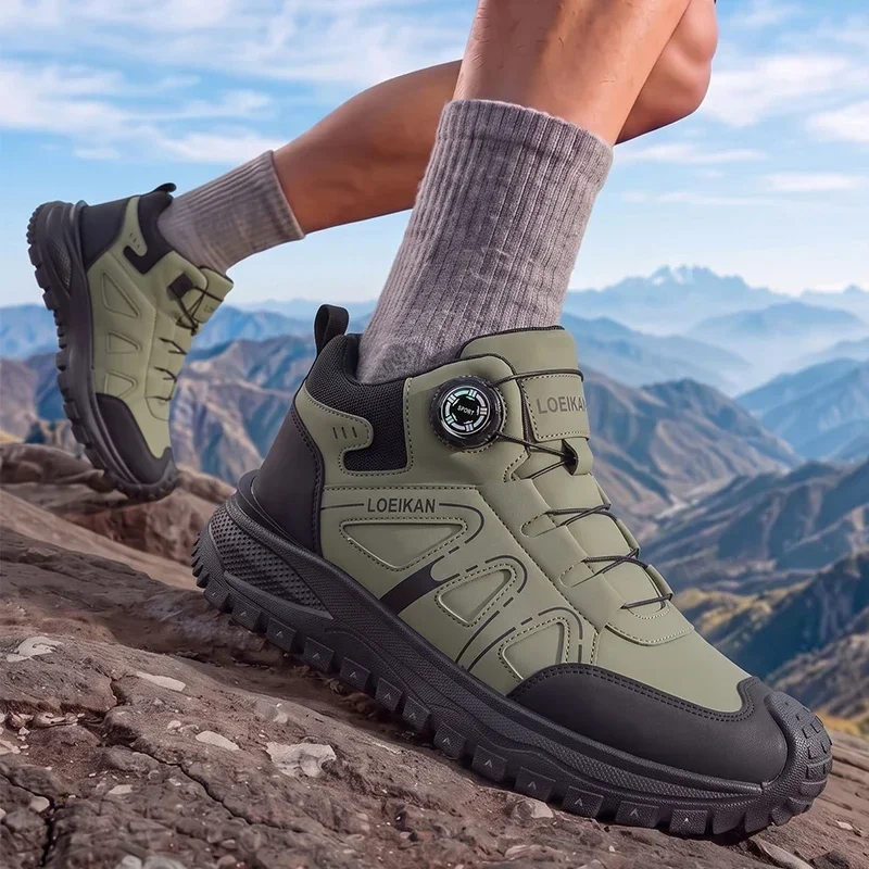 Herren High-Top Stiefel mit Drehverschluss aus PU-Leder, stoßfest, rutschfest, mit dicker Sohle, lässige Herren-Knöchelschuhe – Detail 9